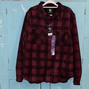 Weatherproof Red and Black Plaid Button-Up Fleece Lined Work Shirt